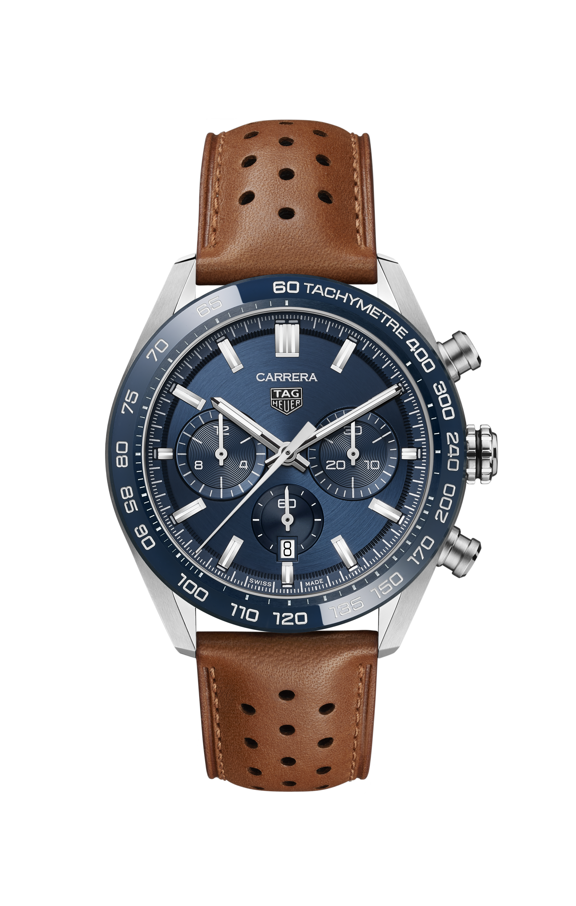 TAG Heuer Carrera Brown Leather Steel Blue