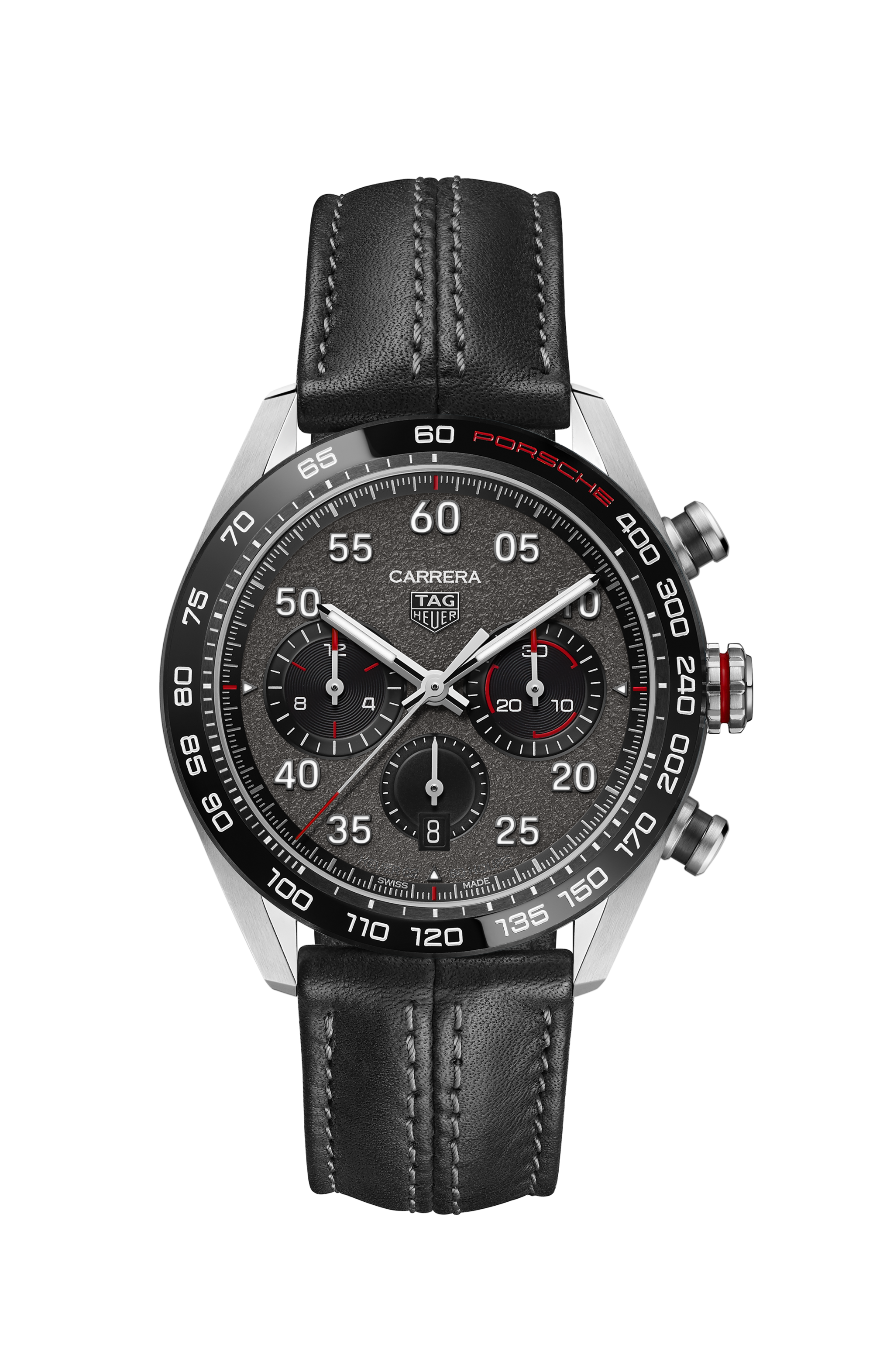 TAG Heuer Carrera  Black Leather Steel Grey