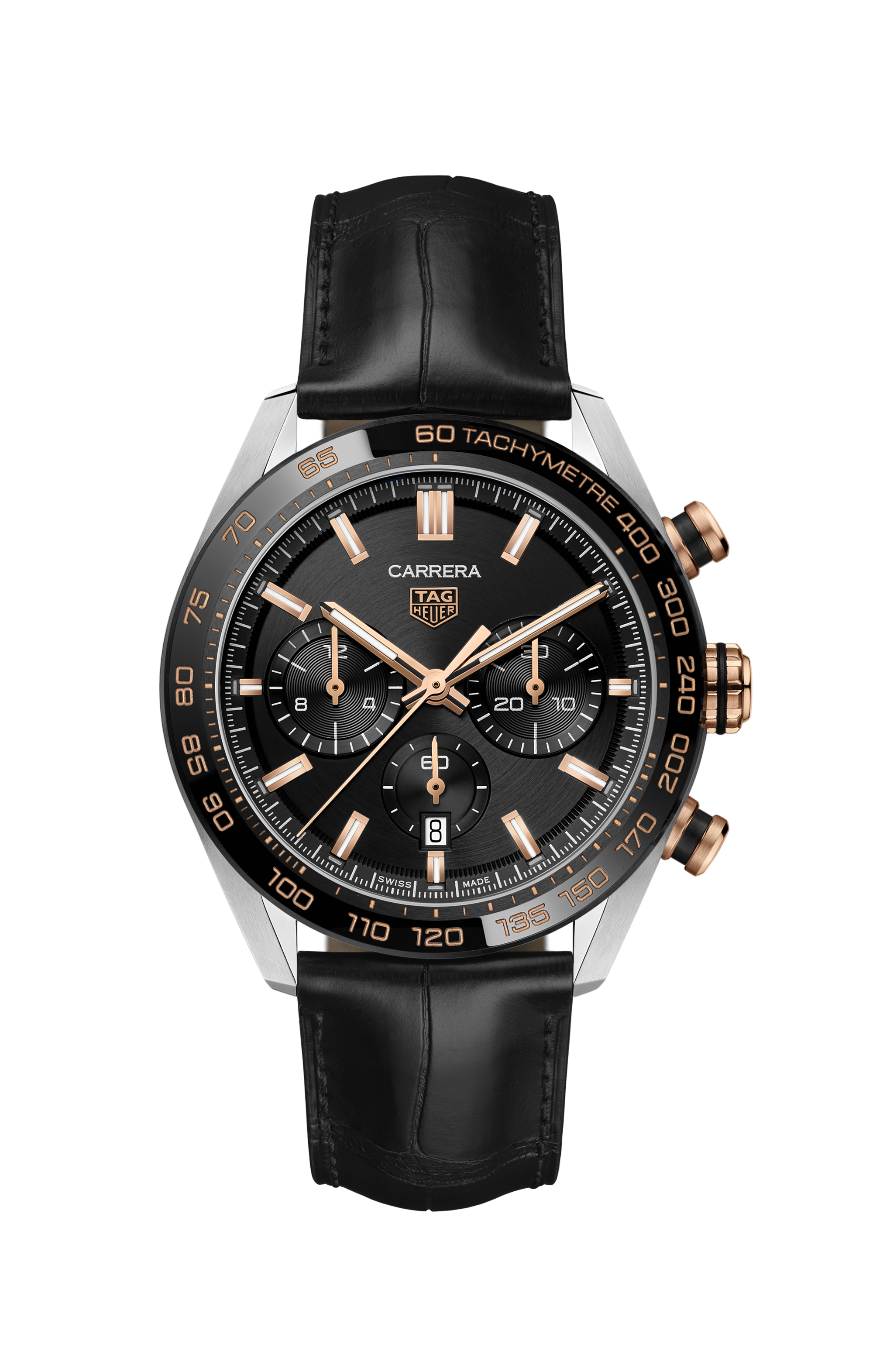 TAG HEUER CARRERA Black Alligator Steel Black