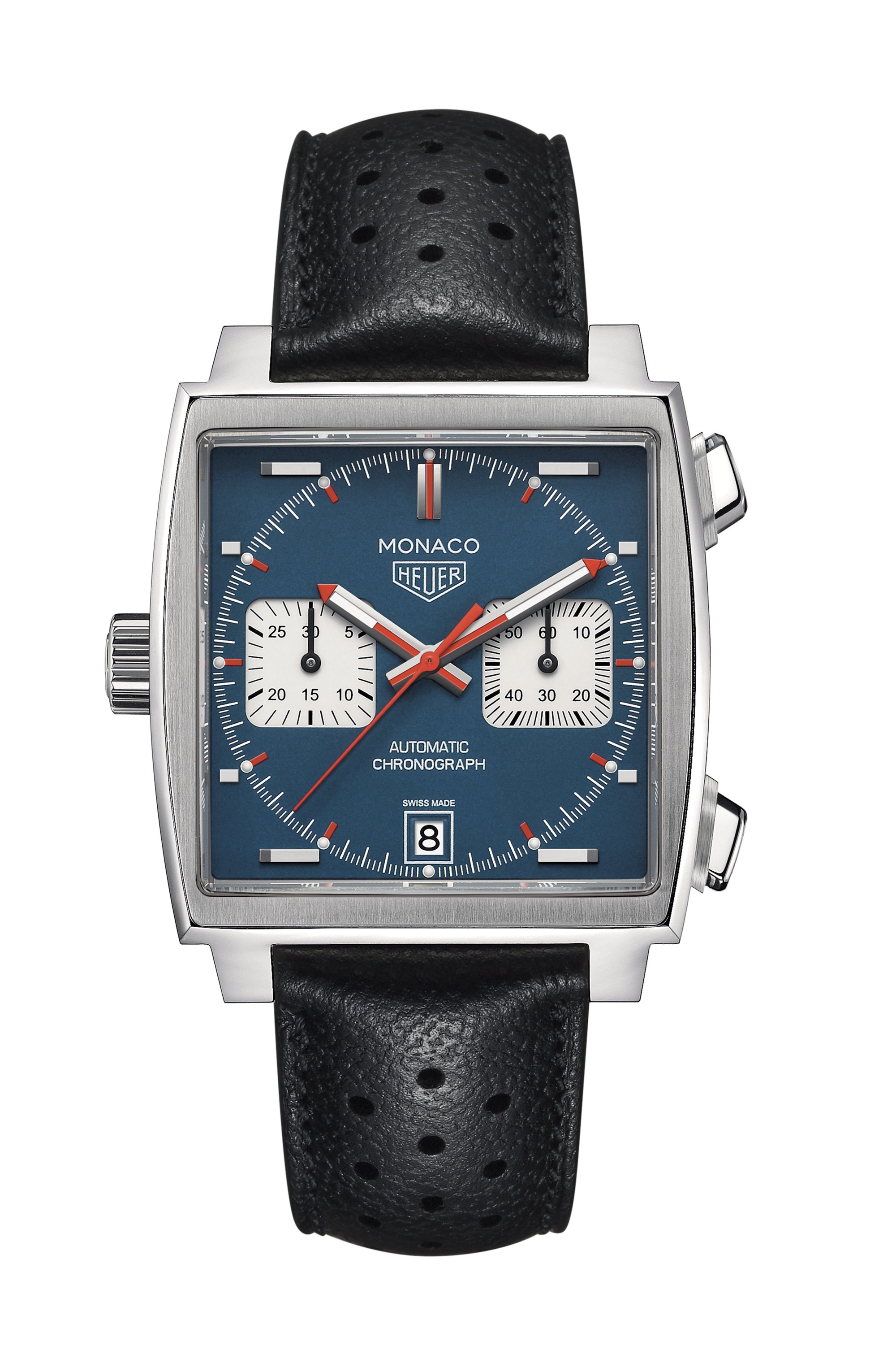 TAG Heuer Monaco Black Leather Steel Blue