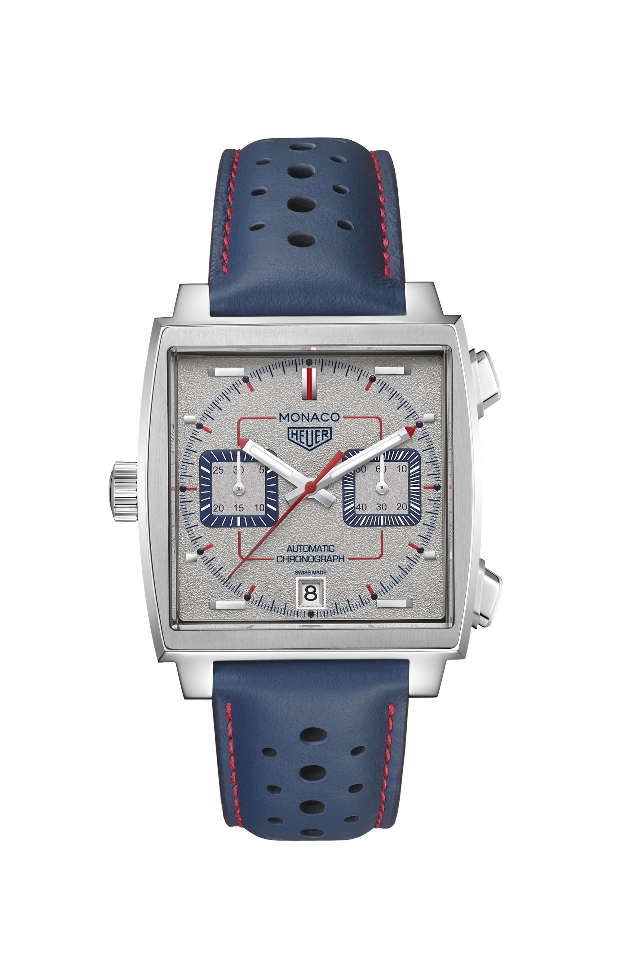 TAG Heuer Monaco Blue Leather Steel Grey