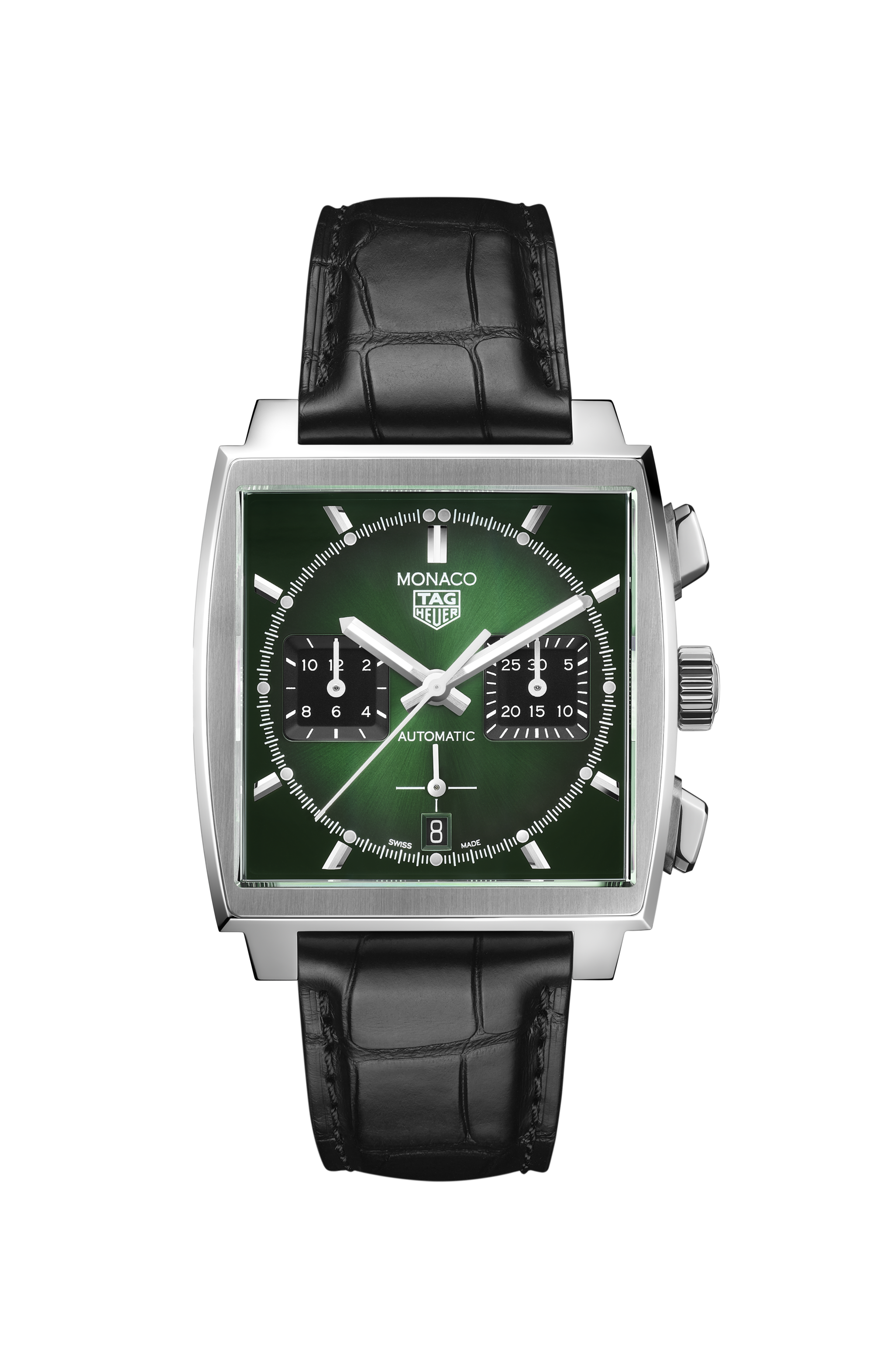 TAG Heuer Monaco Green Dial Black Alligator Steel Green