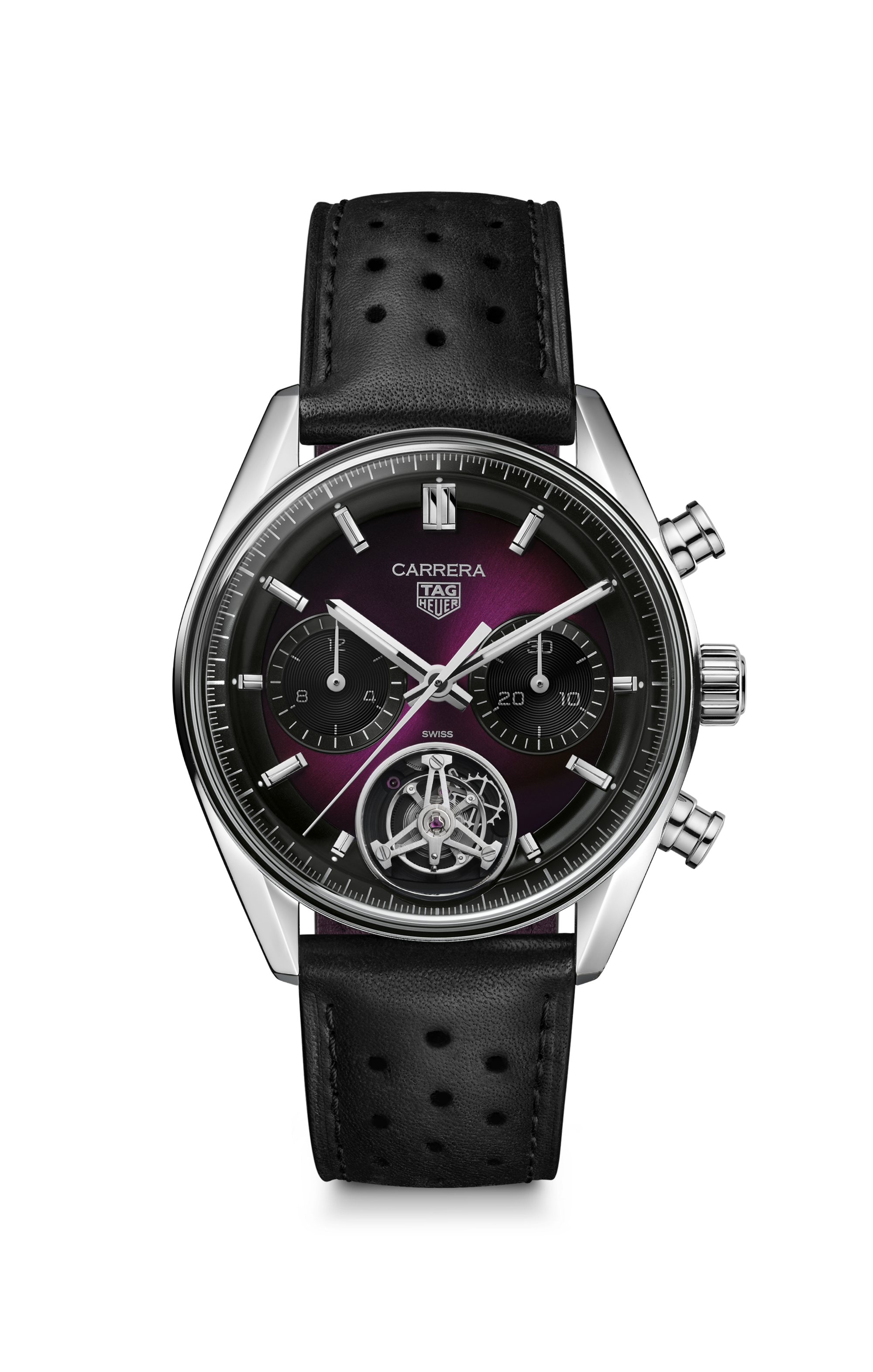 TAG Heuer Carrera Black Leather Steel Purple