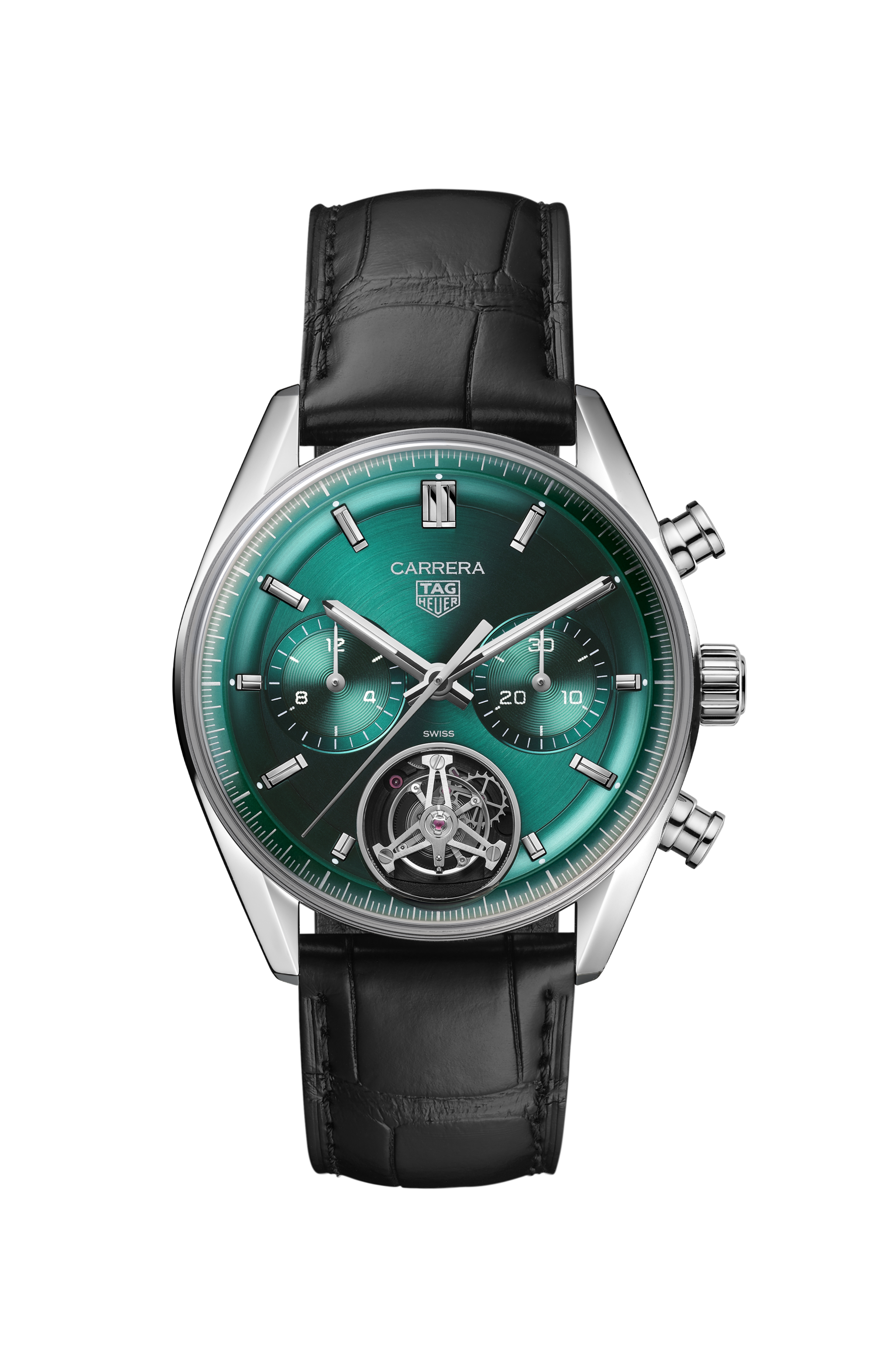 TAG HEUER CARRERA  Black Alligator Steel Green