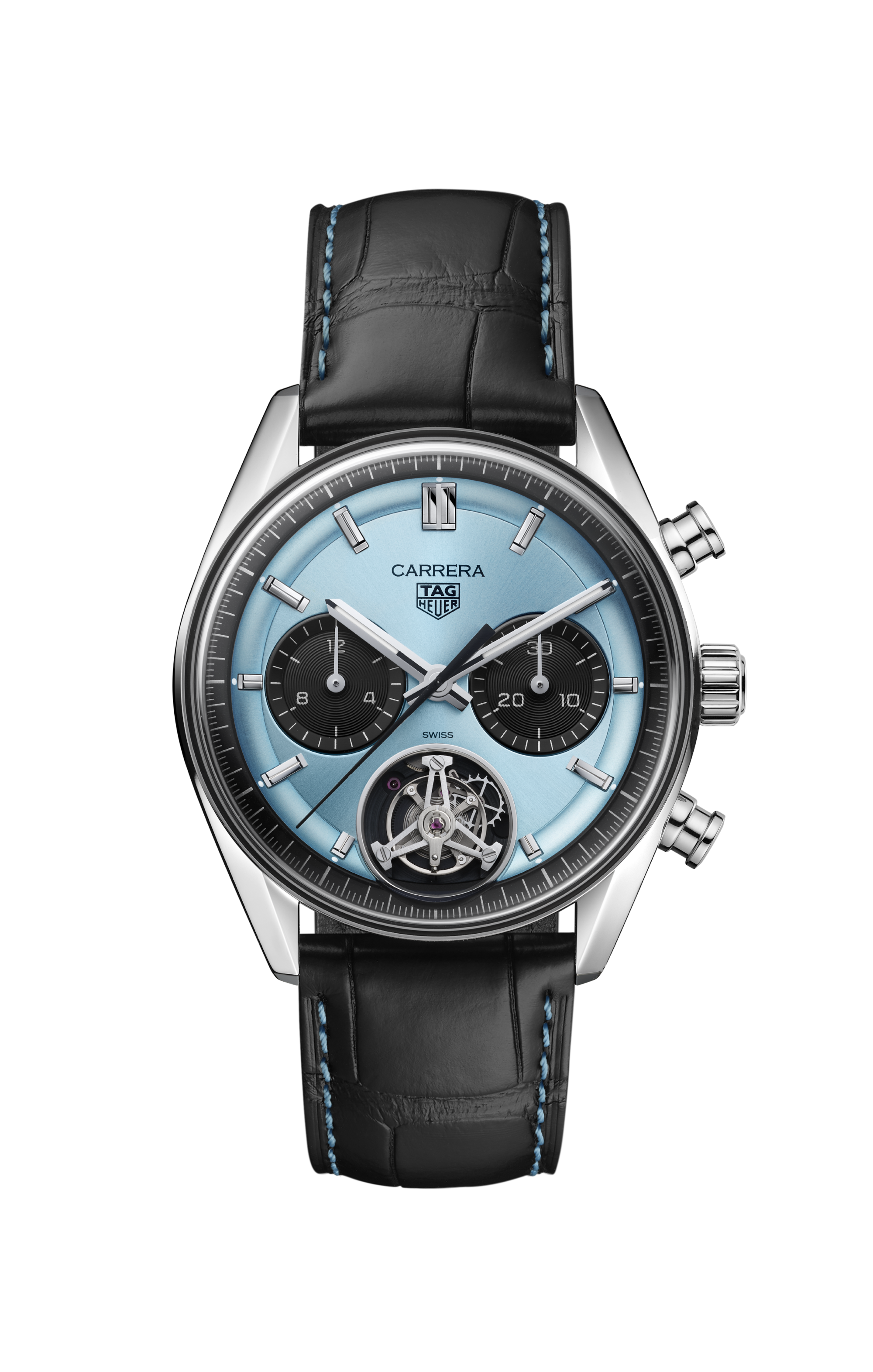 TAG Heuer Carrera Black Alligator Steel Blue