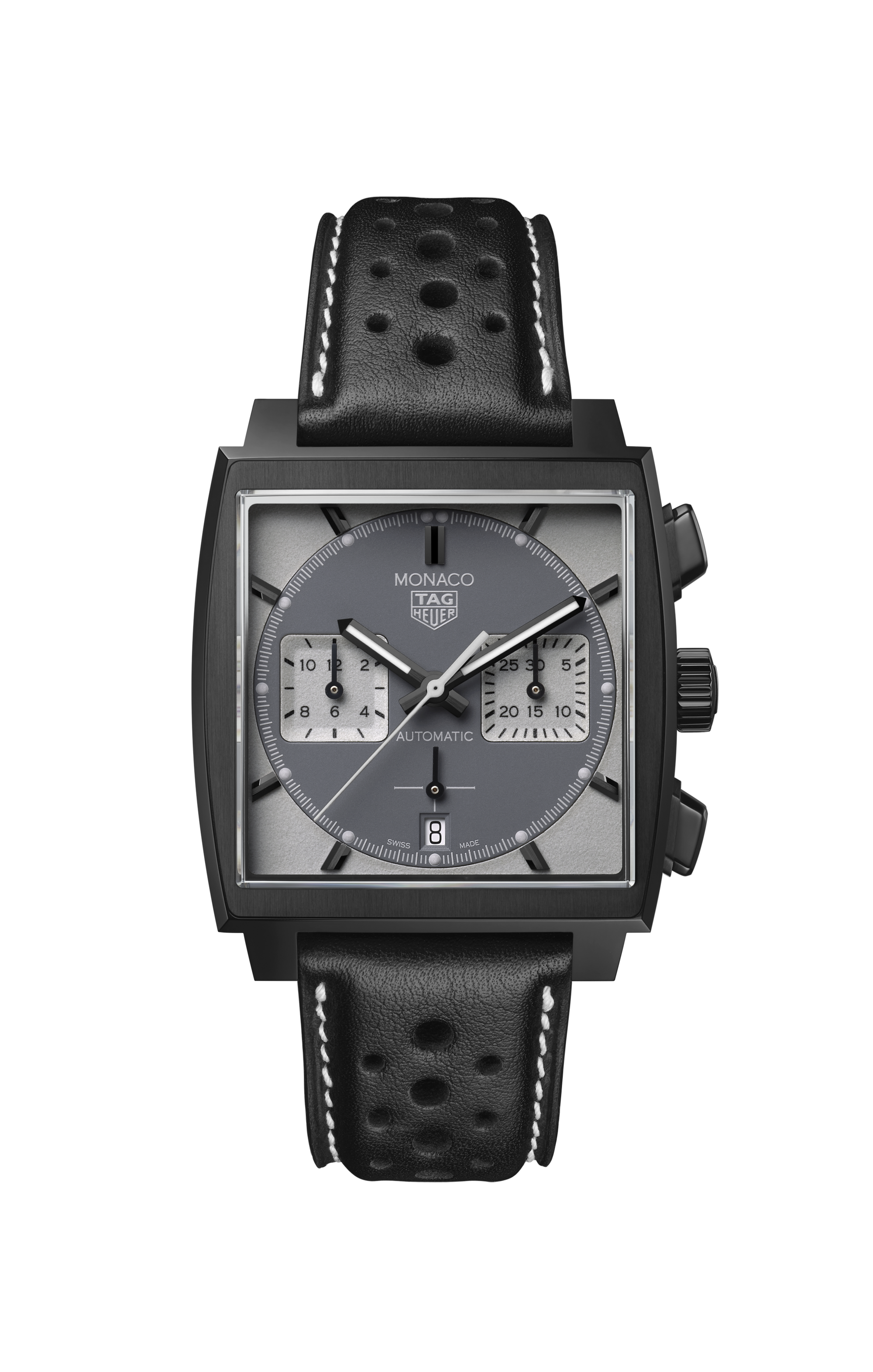 TAG Heuer Monaco Black Leather Titanium coated with DLC Grey