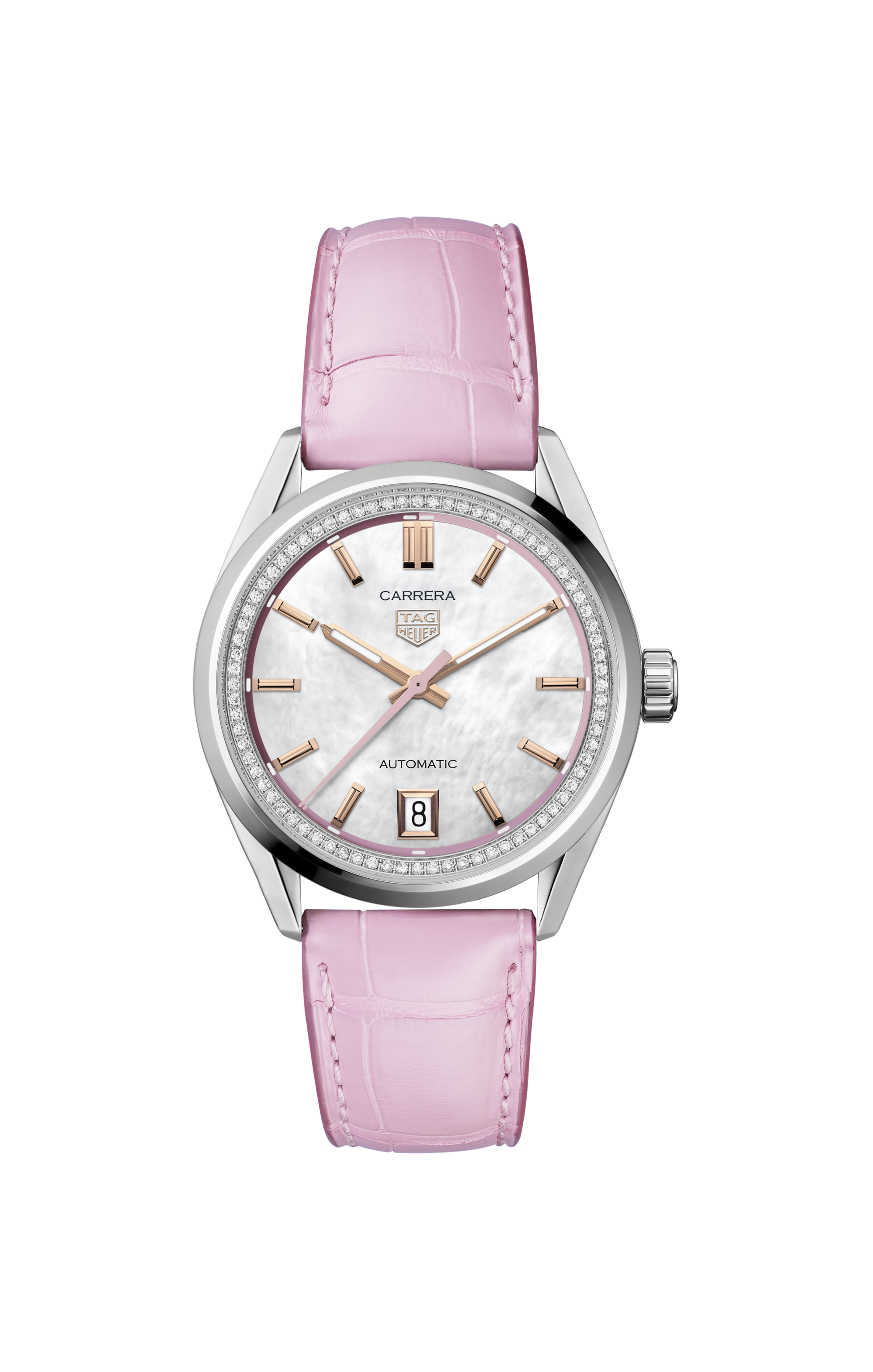 TAG Heuer Carrera Pink Alligator Steel White