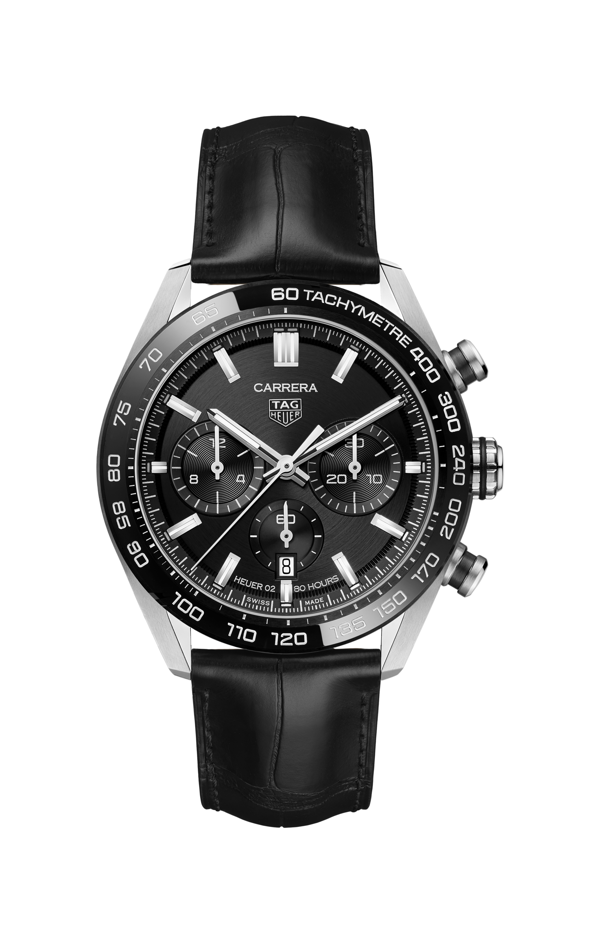 TAG Heuer Carrera Black Alligator Steel Black