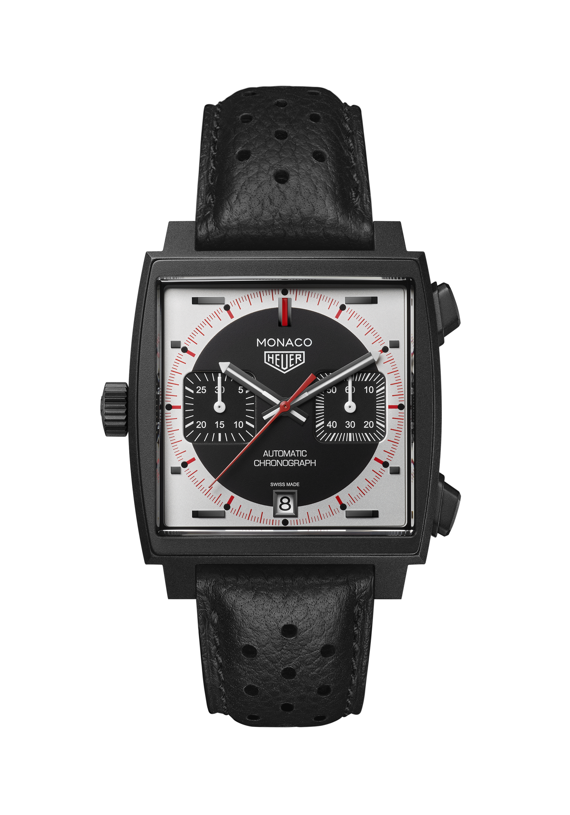 TAG Heuer Monaco Black Leather Titanium Silver