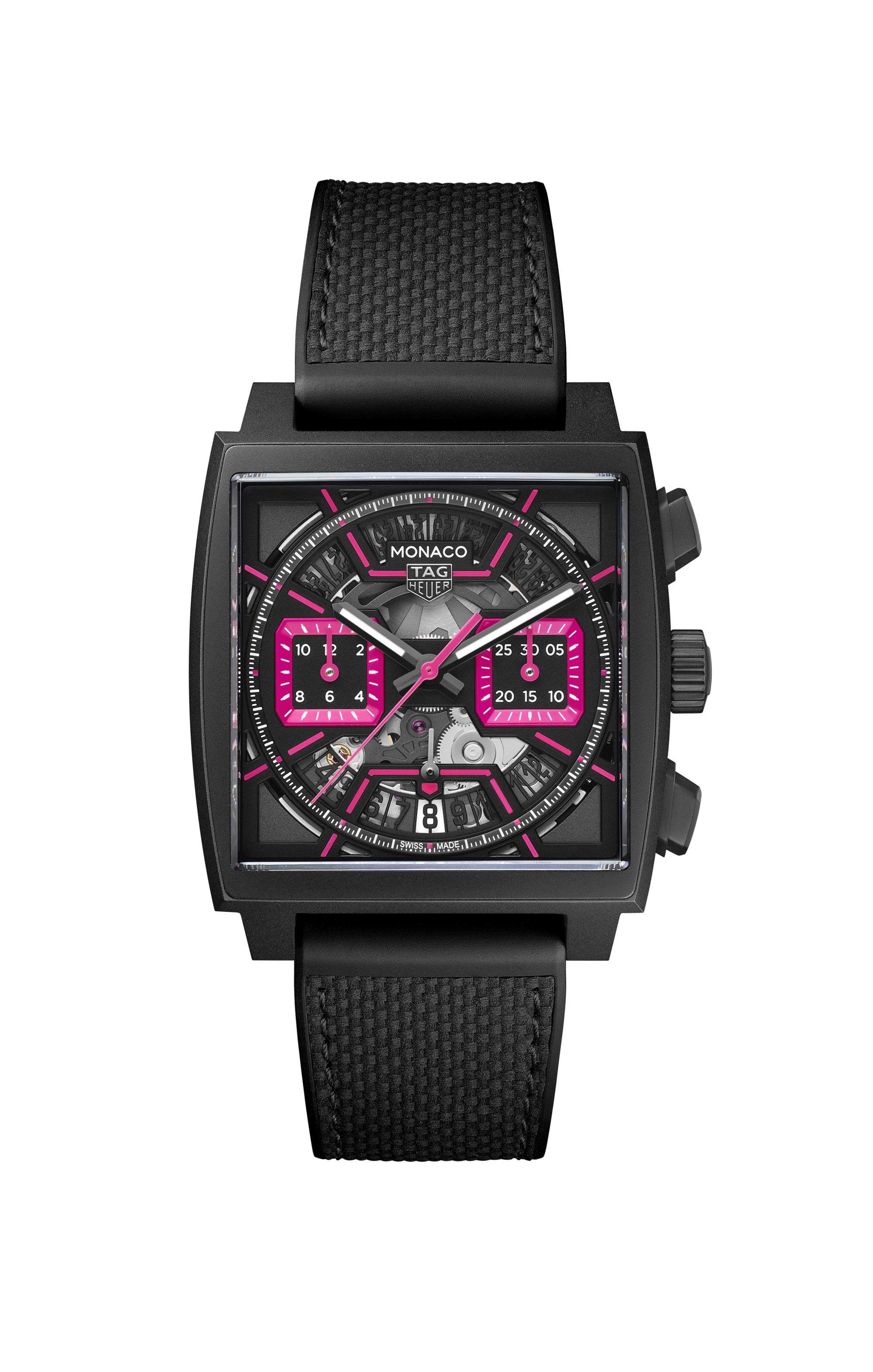 TAG Heuer Monaco Black Rubber & Leather DLC Titanium Pink