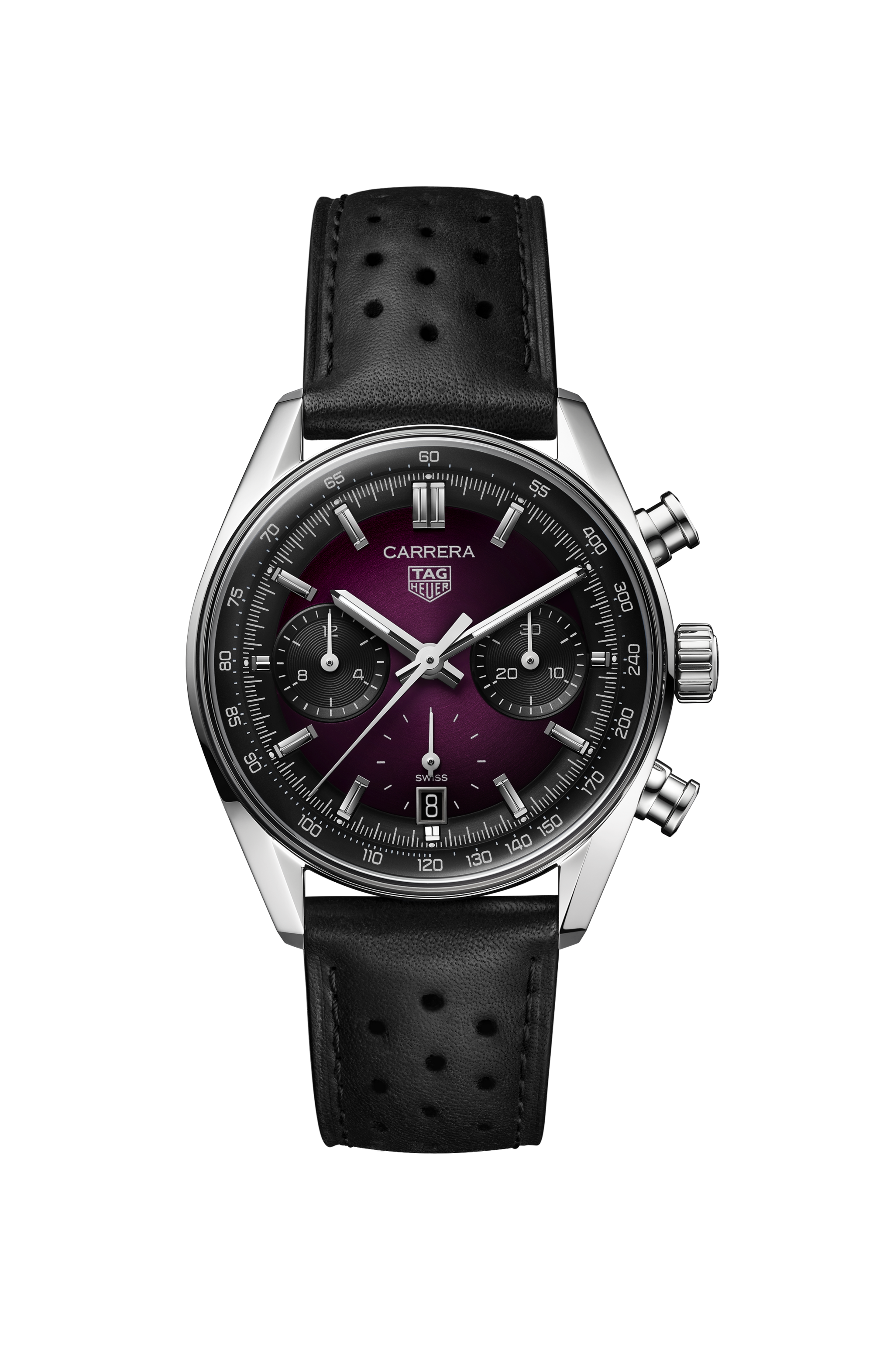 TAG Heuer Carrera Black Leather Steel Purple
