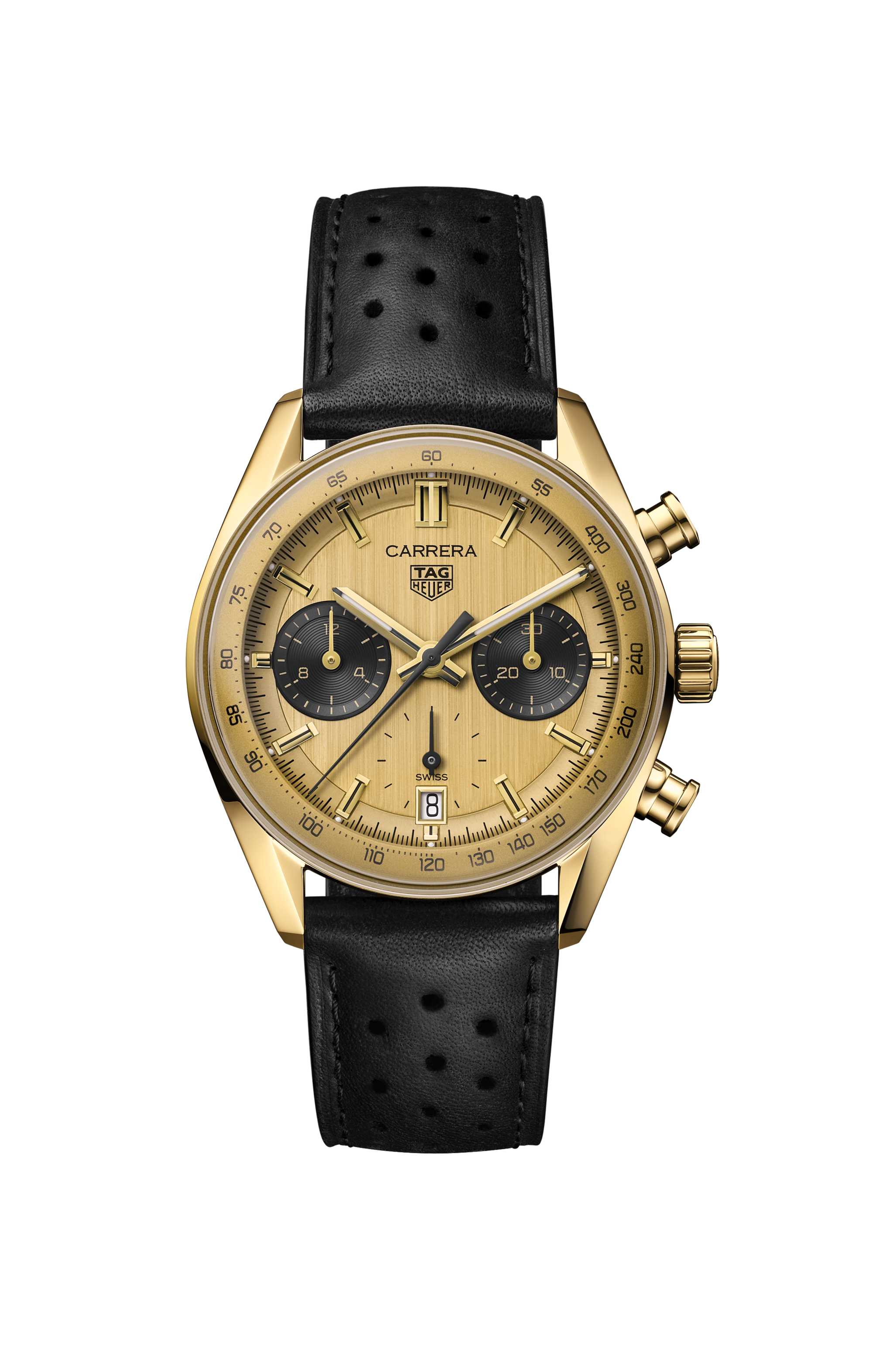  TAG Heuer Carrera Black Leather Gold 18K 3N Gold