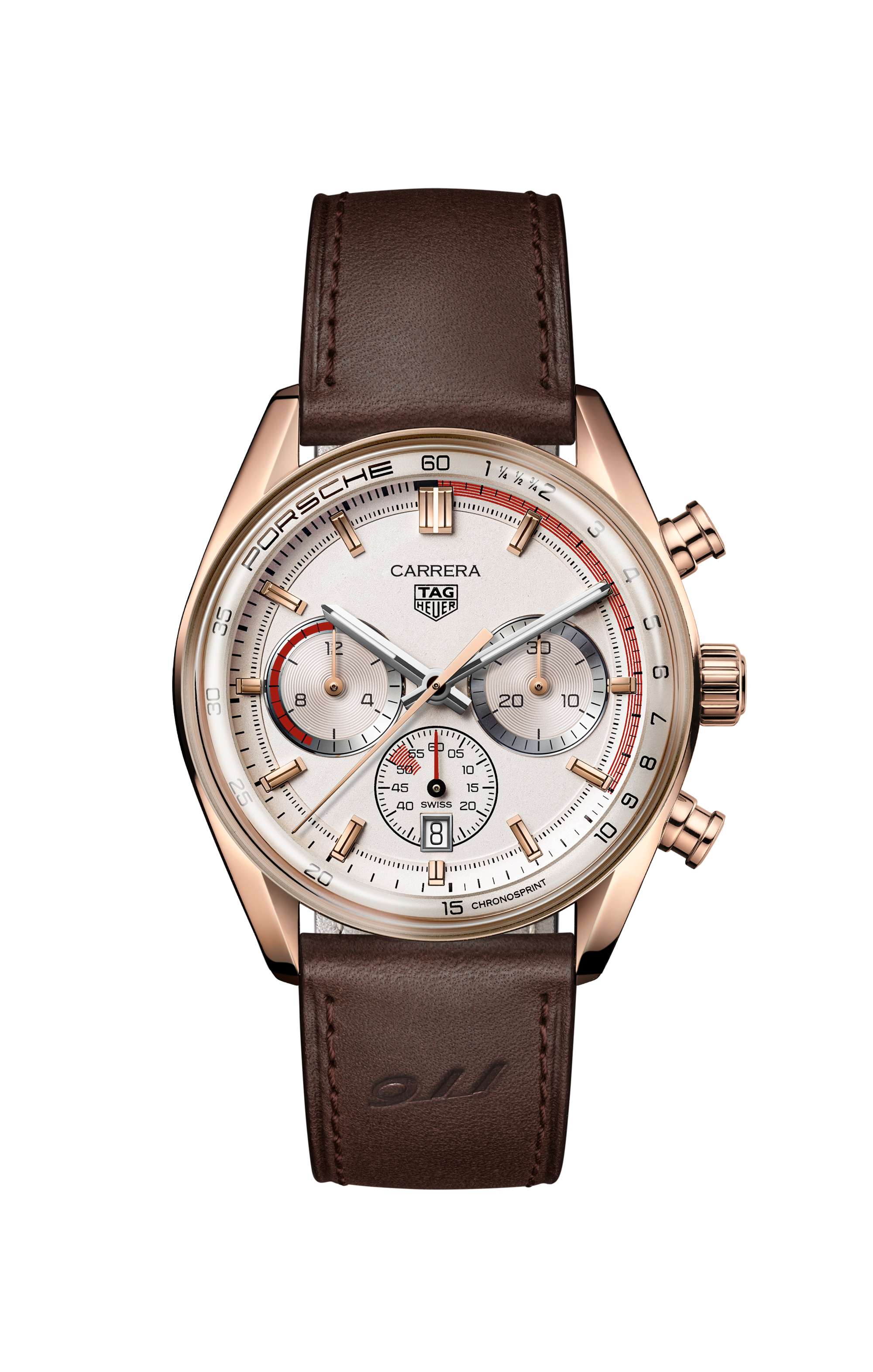 TAG Heuer Carrera（卡莱拉系列） 棕色 皮革 5N 金 米色